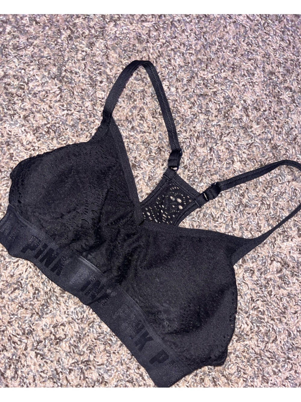 PINK Victoria's Secret Black Lace Wireless Bralette